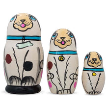 Load image into Gallery viewer, 3 White Dog with Bone Collar Wooden Nesting Dolls Matryoshka 4.25 Inches