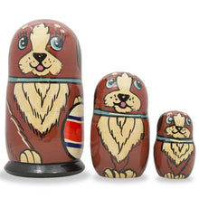 Load image into Gallery viewer, Set of 3 Brown Dog with Ball Wooden Nesting Dolls 5 Inches