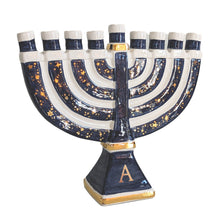 Load image into Gallery viewer, Shimmering Stars Menorah with 22K Gold Accents and Optional Monogram