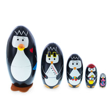 Load image into Gallery viewer, Set of 5 Penguins Wooden Nesting Dolls 5 Inches