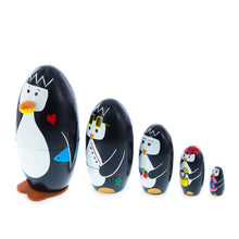 Load image into Gallery viewer, Set of 5 Penguins Wooden Nesting Dolls 5 Inches