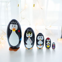 Load image into Gallery viewer, Set of 5 Penguins Wooden Nesting Dolls 5 Inches