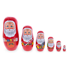 Load image into Gallery viewer, Set of 6 Santa with Christmas Gifts Wooden Nesting Dolls 5.5 Inches