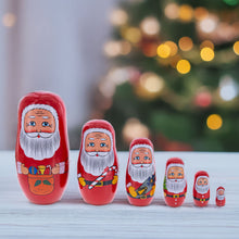 Load image into Gallery viewer, Set of 6 Santa with Christmas Gifts Wooden Nesting Dolls 5.5 Inches