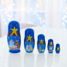 Load image into Gallery viewer, Set of 5 Nativity Scene Set Wooden Nesting Dolls 5.75 Inches