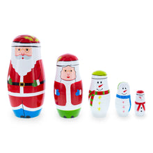 Load image into Gallery viewer, Set of 5 Santa and Snowmen Wooden Nesting Dolls 5.5 Inches
