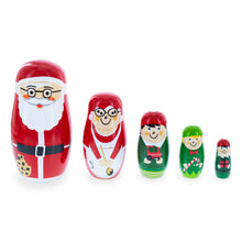 Load image into Gallery viewer, Set of 5 Santa, Mrs. Claus, Elf &amp; Snowman Wooden Nesting Dolls 4.75 Inches