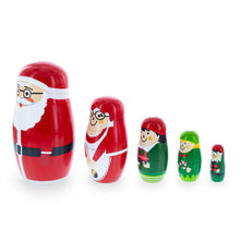 Load image into Gallery viewer, Set of 5 Santa, Mrs. Claus, Elf &amp; Snowman Wooden Nesting Dolls 4.75 Inches