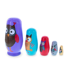 Load image into Gallery viewer, Set of 5 Wise Owls Family Wooden Nesting Dolls 5.75 Inches