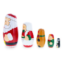 Load image into Gallery viewer, Santa, Mrs. Claus, Reindeer, Elf Wooden Nesting Dolls 6 Inches