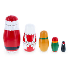 Load image into Gallery viewer, Santa, Mrs. Claus, Reindeer, Elf Wooden Nesting Dolls 6 Inches