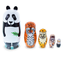 Load image into Gallery viewer, Panda, Tiger, Leopard, Monkey, Eagle Wooden Nesting Dolls
