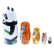 Load image into Gallery viewer, Panda, Tiger, Leopard, Monkey, Eagle Wooden Nesting Dolls