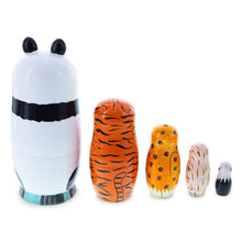 Load image into Gallery viewer, Panda, Tiger, Leopard, Monkey, Eagle Wooden Nesting Dolls