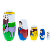 Load image into Gallery viewer, Set of 5 Nativity Scene Wooden Nesting Dolls 5.75 Inches