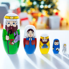 Load image into Gallery viewer, Set of 5 Nativity Scene Wooden Nesting Dolls 5.75 Inches