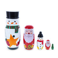 Load image into Gallery viewer, Santa, Snowman &amp; Christmas Tree Wooden Nesting Dolls 5 Inches