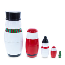 Load image into Gallery viewer, Santa, Snowman &amp; Christmas Tree Wooden Nesting Dolls 5 Inches