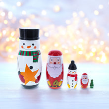 Load image into Gallery viewer, Santa, Snowman &amp; Christmas Tree Wooden Nesting Dolls 5 Inches