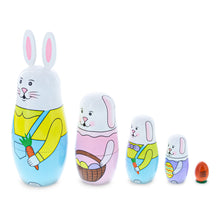 Load image into Gallery viewer, Set of 5 Bunnies Wooden Nesting Dolls 7 Inches Tall