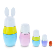 Load image into Gallery viewer, Set of 5 Bunnies Wooden Nesting Dolls 7 Inches Tall