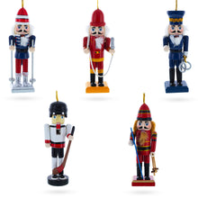Load image into Gallery viewer, 5 Nutcrackers: Firefighter, Policeman, Hockey, Skier, Snowboarder 5 Inches