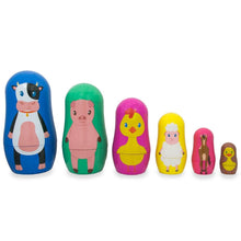 Load image into Gallery viewer, 6 Farm Animals Plastic Nesting Dolls Cow, Pig, Chicken, Lamb, Horse &amp; Duck