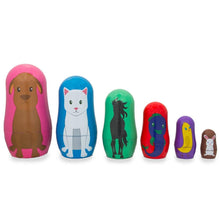 Load image into Gallery viewer, 6 Animals: Dog, Cat, Horse, Fish, Chick, Bunny Plastic Nesting Dolls 4.5 Inches