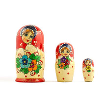 Load image into Gallery viewer, Set of 3 Red Headscarf with Folk Art Flowers Wooden Nesting Dolls Matryoshka 3.5 Inches