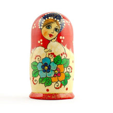 Load image into Gallery viewer, Set of 3 Red Headscarf with Folk Art Flowers Wooden Nesting Dolls Matryoshka 3.5 Inches