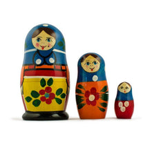 Load image into Gallery viewer, Set of 3 Folk Girls in Blue Scarf Wooden Nesting Dolls 3.5 Inches