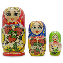 Load image into Gallery viewer, 3 Strawberries Multi-Color  Nesting Dolls 4 Inches