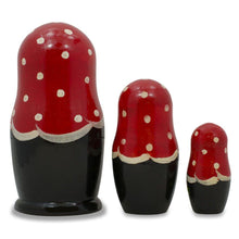 Load image into Gallery viewer, Set of 3 Red and Black Dress Nesting Dolls 3.5 Inches