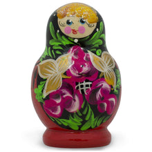 Load image into Gallery viewer, Set of Flowers on Black and Red Dress Nesting Dolls 3.5 Inches