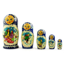 Load image into Gallery viewer, Set of 5 Family Christmas Celebration Wooden Nesting Dolls 6.5 Inches