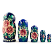 Load image into Gallery viewer, Set of 5 Family Christmas Celebration Wooden Nesting Dolls 6.5 Inches