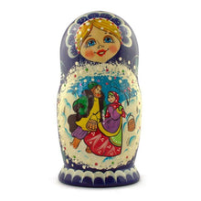 Load image into Gallery viewer, Set of 5 Family Christmas Celebration Wooden Nesting Dolls 6.5 Inches