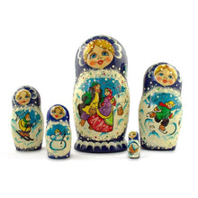 Load image into Gallery viewer, Set of 5 Family Christmas Celebration Wooden Nesting Dolls 6.5 Inches