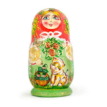 Load image into Gallery viewer, Set of 5 Girls with Cats Wooden Nesting Dolls 6.5 Inches