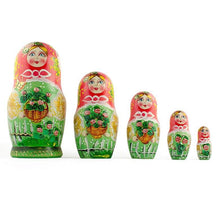 Load image into Gallery viewer, Set of 5 Flowers Basket Nesting Dolls 6.5 Inches