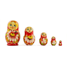 Load image into Gallery viewer, Set of 5 Daisy Flowers on Red Dress Nesting Dolls 3.5 Inches