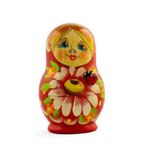 Load image into Gallery viewer, Set of 5 Daisy Flowers on Red Dress Nesting Dolls 3.5 Inches