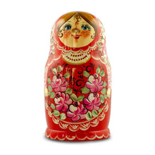 Load image into Gallery viewer, Set of Girls in Red Dress Wooden Nesting Dolls 7 Inches