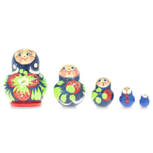 Load image into Gallery viewer, 5 Miniature Strawberry Blue Dress Nesting Dolls 1.75 Inches