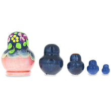 Load image into Gallery viewer, Set of 5 Miniature Blue Floral Nesting Dolls  1.75 Inches