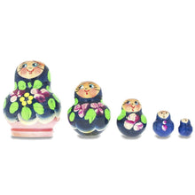 Load image into Gallery viewer, Set of 5 Miniature Blue Floral Nesting Dolls  1.75 Inches