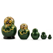 Load image into Gallery viewer, Set of 5 Golden Flowers on Red Dress Nesting Dolls  5 Inches