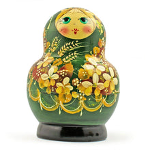 Load image into Gallery viewer, Set of 5 Golden Flowers on Red Dress Nesting Dolls  5 Inches