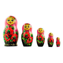 Load image into Gallery viewer, Set of 5 Pink Scarf with Poppy Flowers  Nesting Dolls 7 Inches