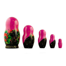 Load image into Gallery viewer, Set of 5 Pink Scarf with Poppy Flowers  Nesting Dolls 7 Inches